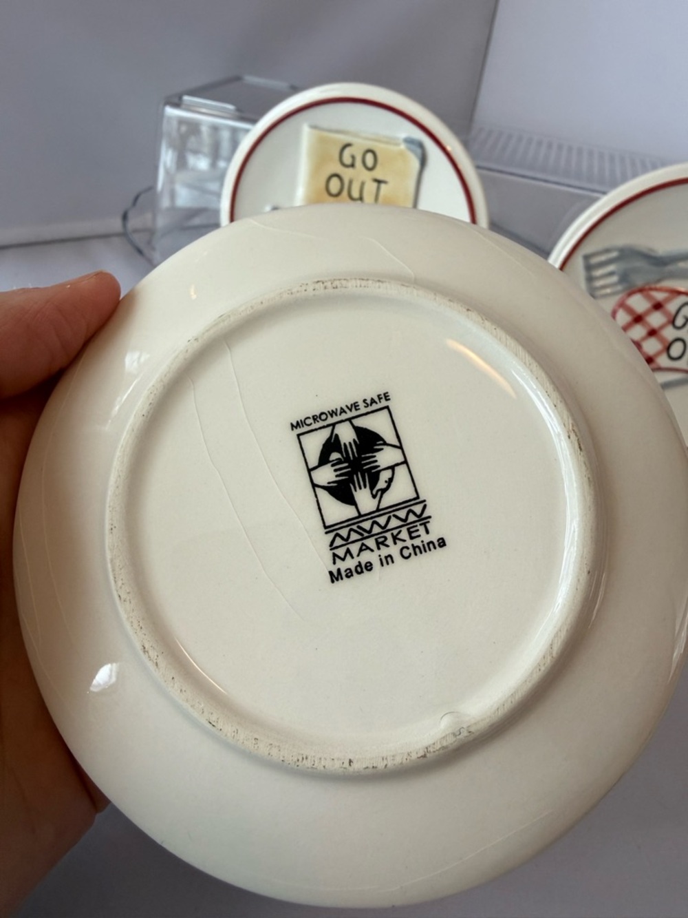 3 Pc MWW Market 4.5" Mini Plate Set Grill/ Pig/Go Out/Take Out -Farmhouse Picnic - Picture 14 of 16